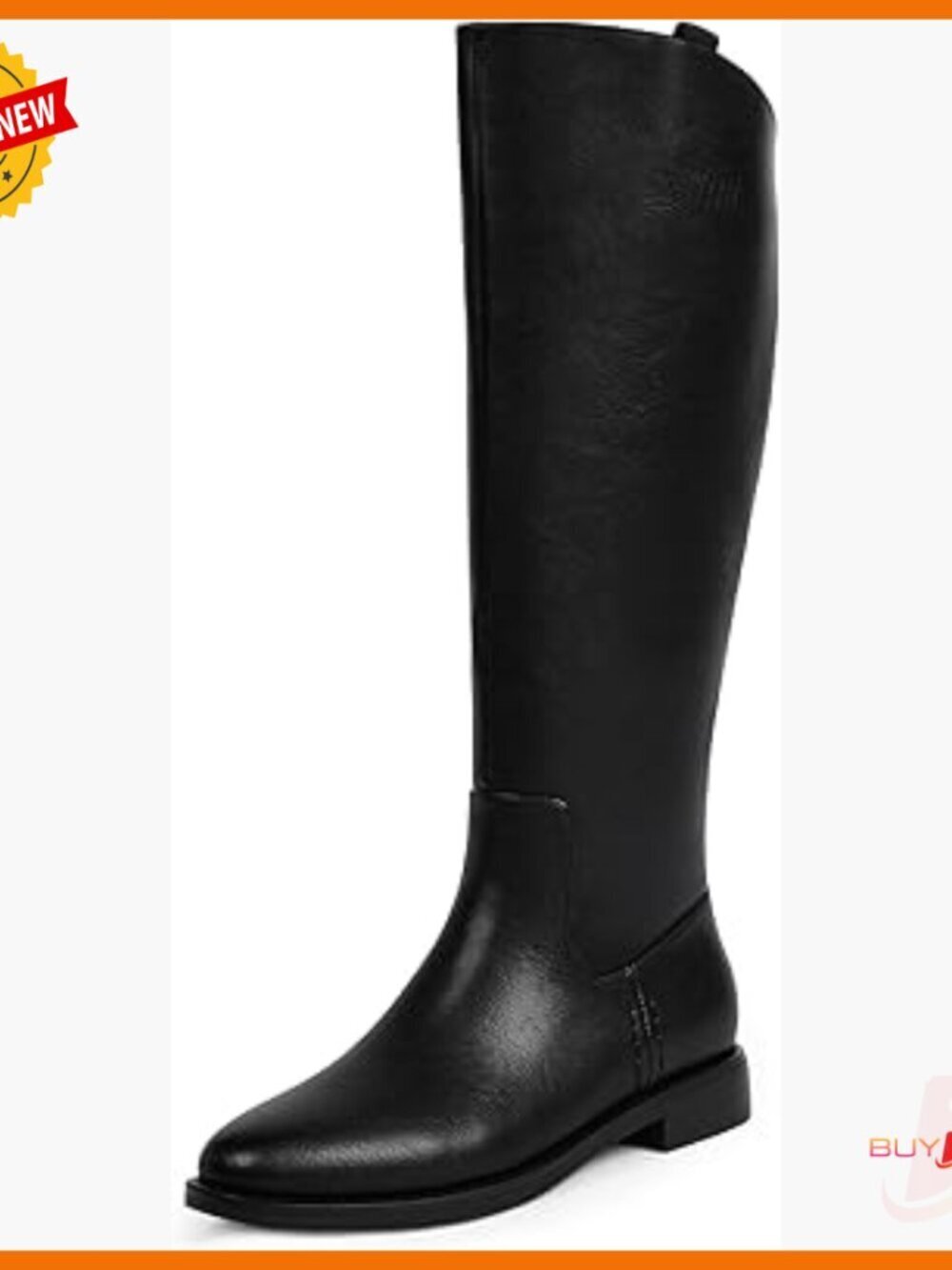 Knee High Riding Boots Women Flat Heel Round Toe Faux Leather Retro Style
